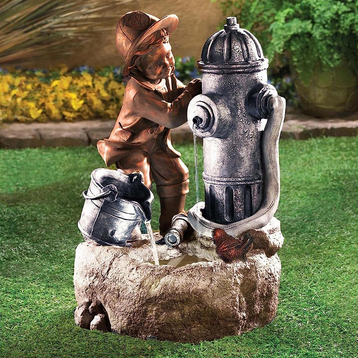 Fire Hydrant Water Feature Outdoor With LED by GEEZY - UKBuyZone