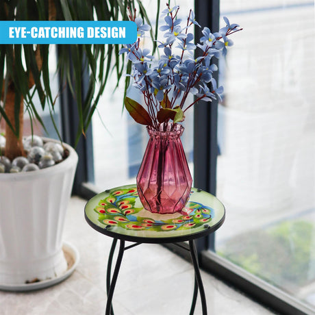Round Side Mosaic Table With Peacock Design by GEEZY - UKBuyZone