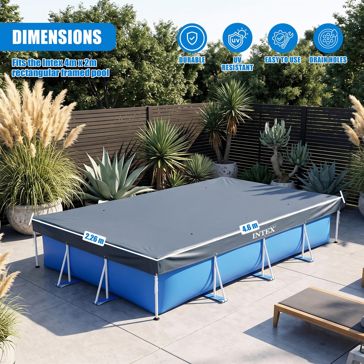 INTEX Rectangular Pool Cover 460x230cm for Metal Frame & Prism Pools