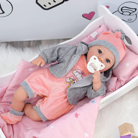 Baby Girl Doll With Dummy & Sounds Grey by BiBi Doll - UKBuyZone