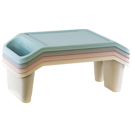 This image shows two bed tray tables, each consisting of a tabletop and two matching trays. One tray is placed on top of the other, forming an additional surface area. - UKBuyZone