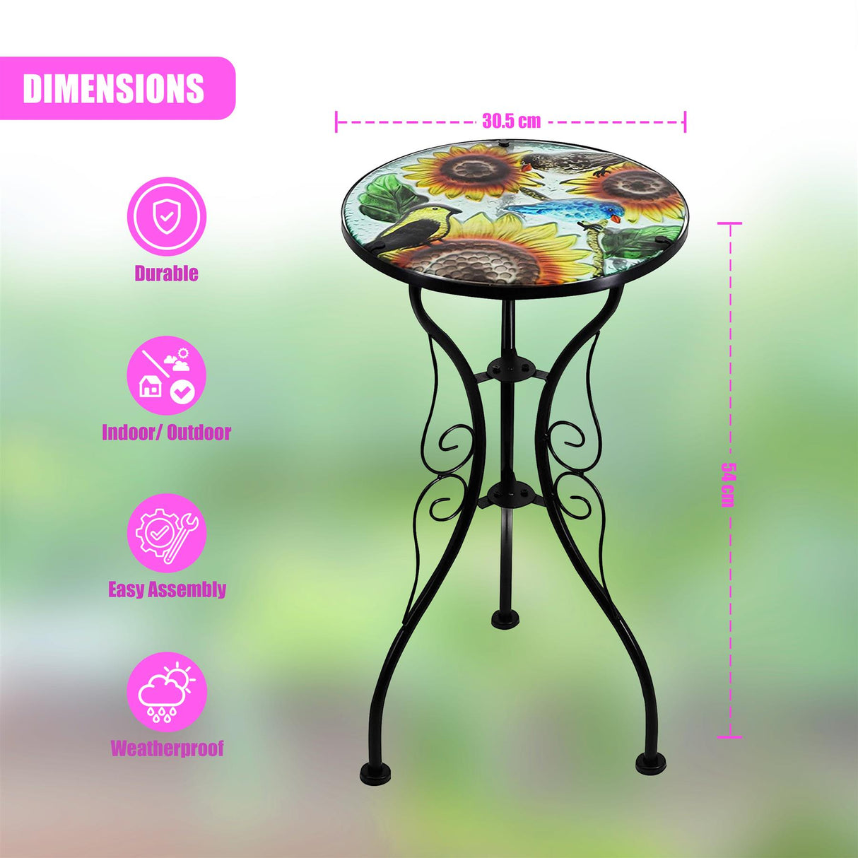 Round Side Mosaic Table With Sunflower Design by Geezy - UKBuyZone