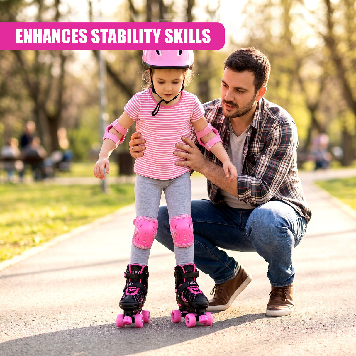 Black & Pink Kids Adjustable Roller Skates