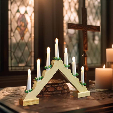 Wooden Candle Bridge With 7 Led Lights by Geezy - UKBuyZone