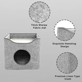 "A black and white cat house with gray lining, shown from various angles and a fabric mat." - UKBuyZone