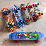 Multiple colorful skateboards featuring various graphics are displayed on a textured concrete surface.