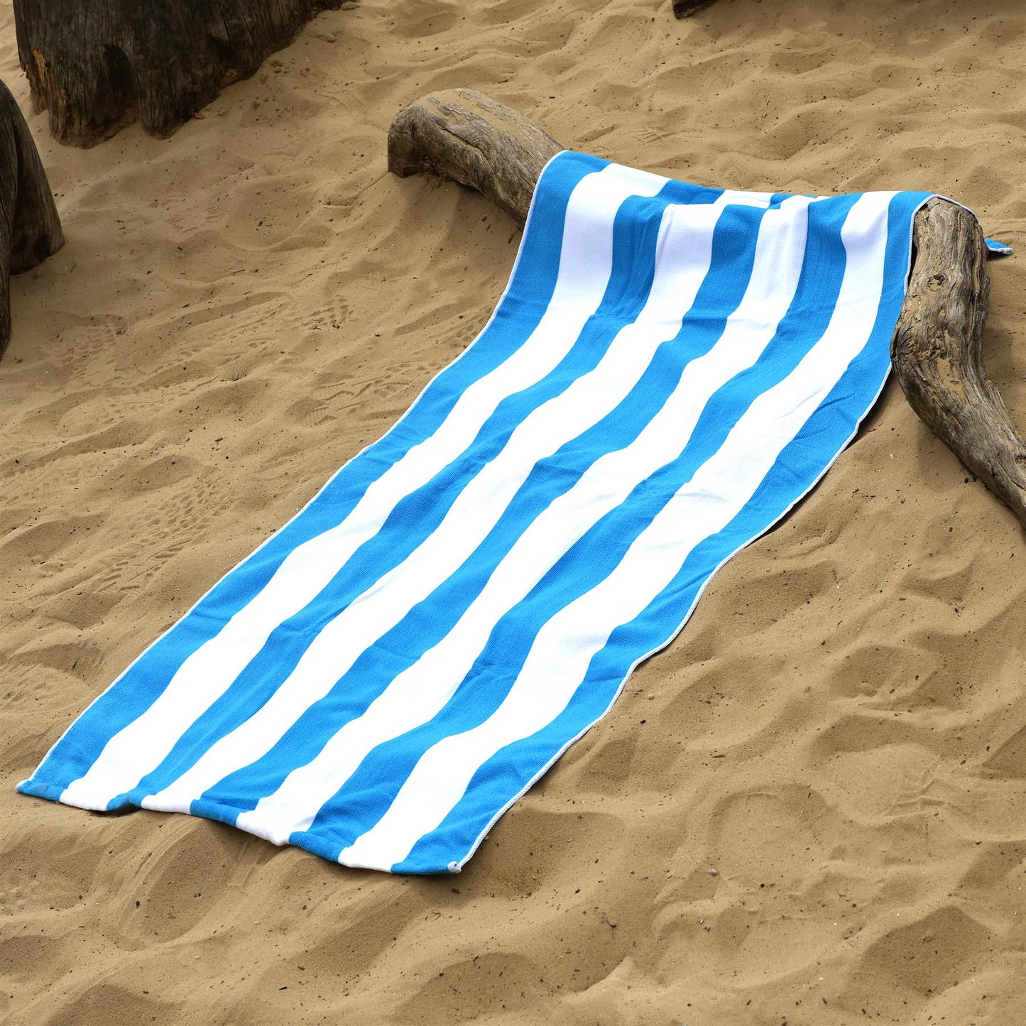 Beach Bath Towel Large Microfibre Blue Striped by GEEZY - UKBuyZone