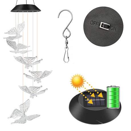 GEEZY Solar Butterfly Wind Chimes LED