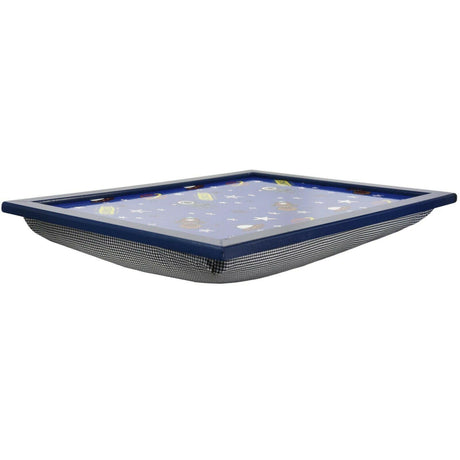 A blue and white checkered tray with a flat, square shape and a mesh bottom. The tray has a flat, square shape and a mesh bottom, with a blue and white checkered pattern on the top. - UKBuyZone