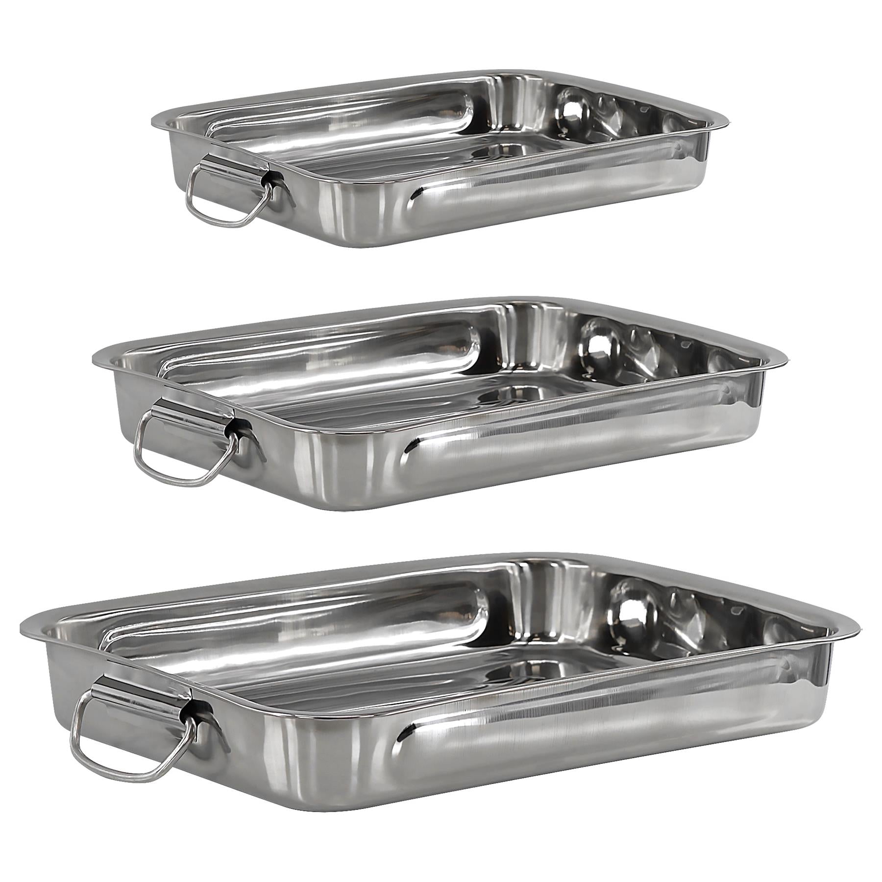 Set Of 3 Stainless Steel Roasting Trays by GEEZY - UKBuyZone