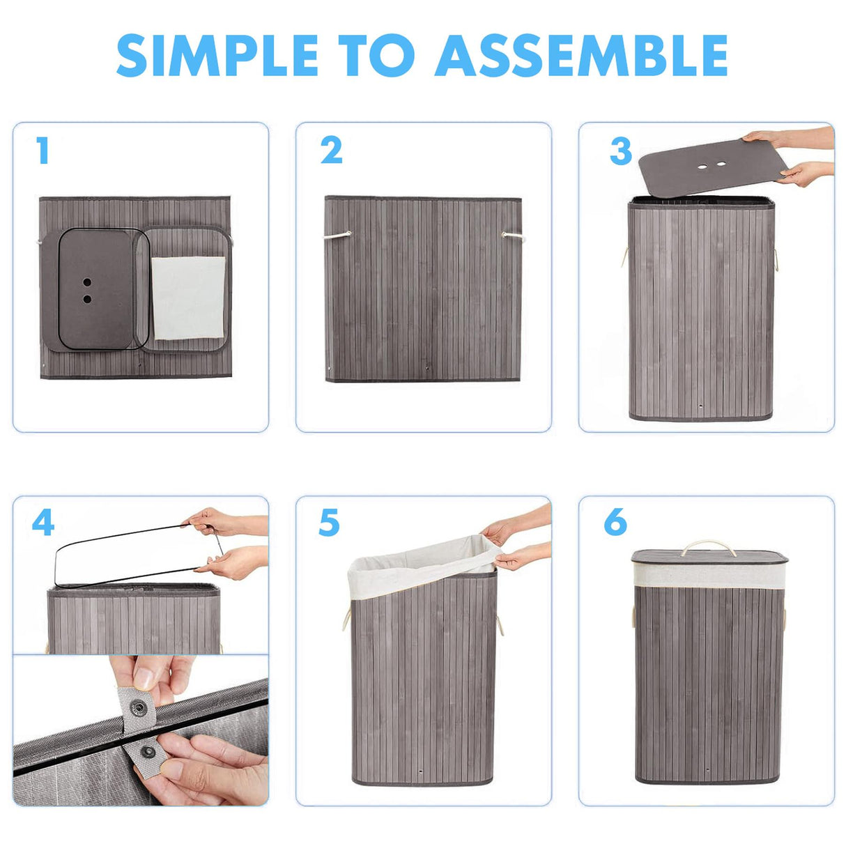 Grey Bamboo Laundry Hamper 72L