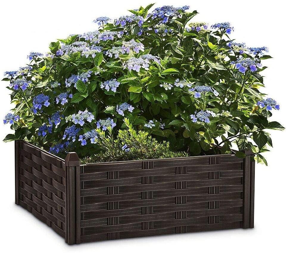 Raised Flower Bed Garden Fence Lawn Edging Rattan Effect Pot Planter, 4 Piece by Geezy - UKBuyZone