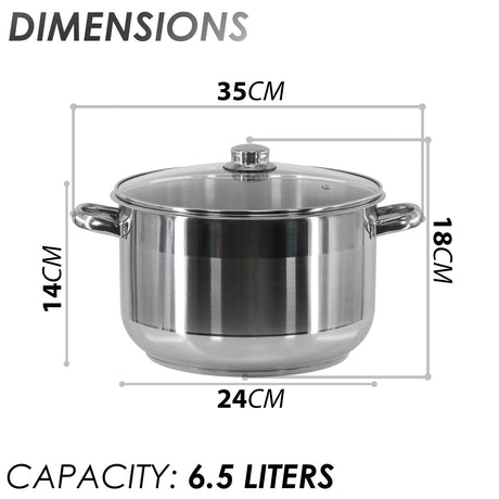 Stainless Steel Stock Pot with Lid 6.5L by GEEZY - UKBuyZone