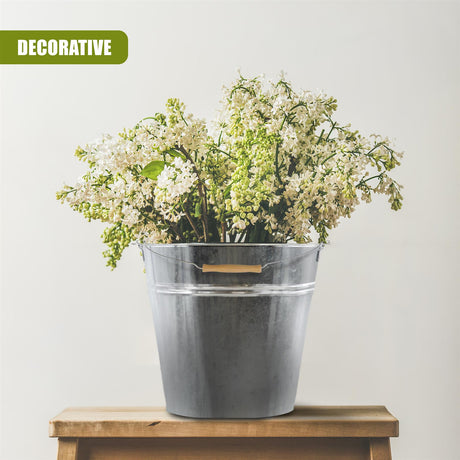 Zinc Bucket With Wooden Holder by Geezy - UKBuyZone