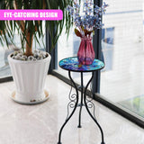 Round Side Mosaic Garden Table With Blue Peacock Design by Geezy - UKBuyZone