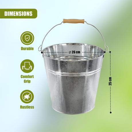 Zinc Bucket With Wooden Holder by Geezy - UKBuyZone