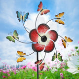 Large Freestanding Metal Garden Windmill - Butterflies Design