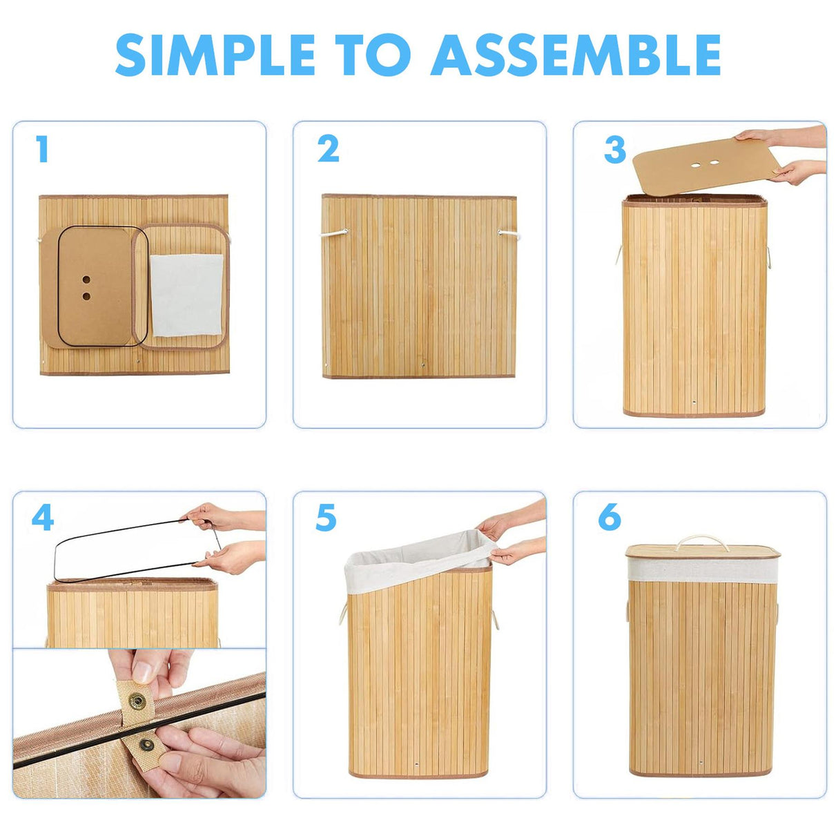 Round Bamboo Laundry Hamper 48L