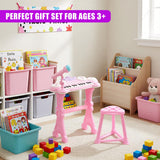 Pink Piano Toy with Microphone and Stool
