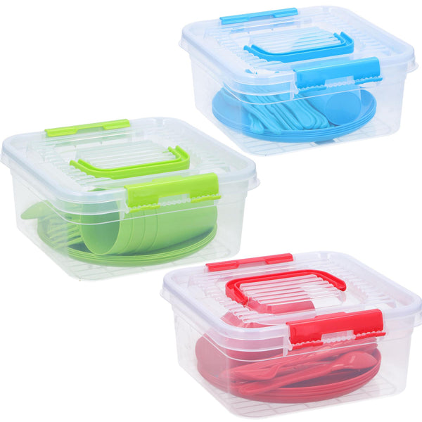 Large Picnic Set With Storage Box For Four - 21 Pieces