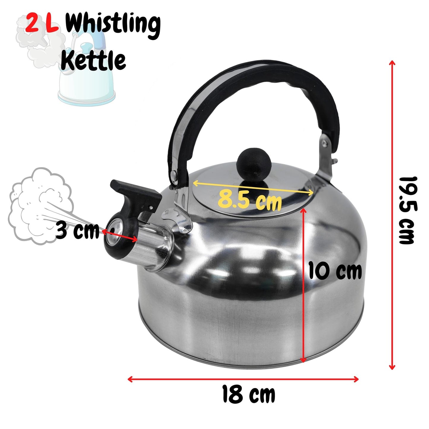 2 L Stainless Steel Whistling Camping Kettle by GEEZY - UKBuyZone