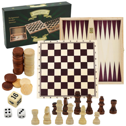 3 in 1 Wooden Compendium Board Game Set by The Magic Toy Shop - UKBuyZone