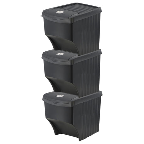 22 L set of 3 Large Plastic Waste Recycling Bin With Lids by Geezy - UKBuyZone