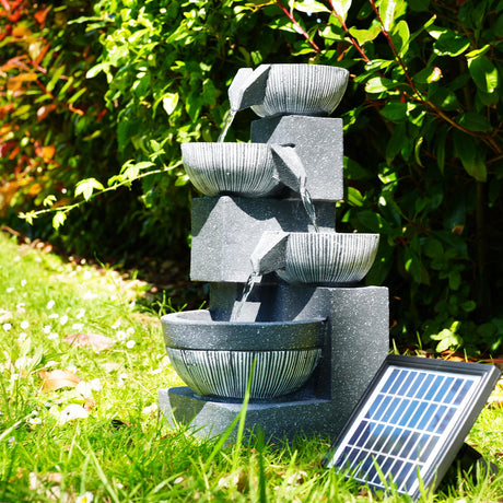 GEEZY 4 Tier Bowl Solar Water Feature Outdoor With LED