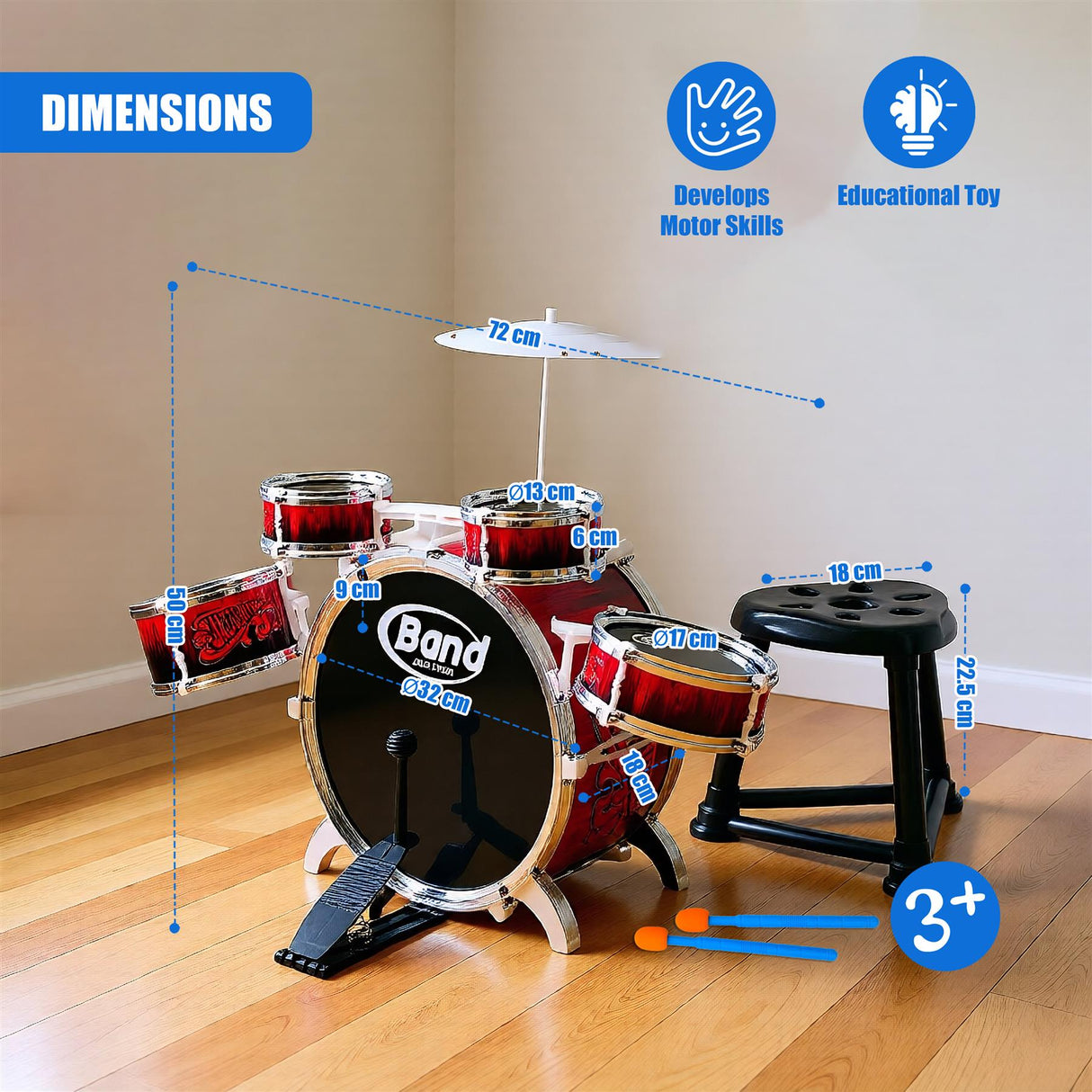 Childs Drum Playset Kit With Stool