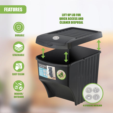 22 L set of 3 Large Plastic Waste Recycling Bin With Lids by Geezy - UKBuyZone