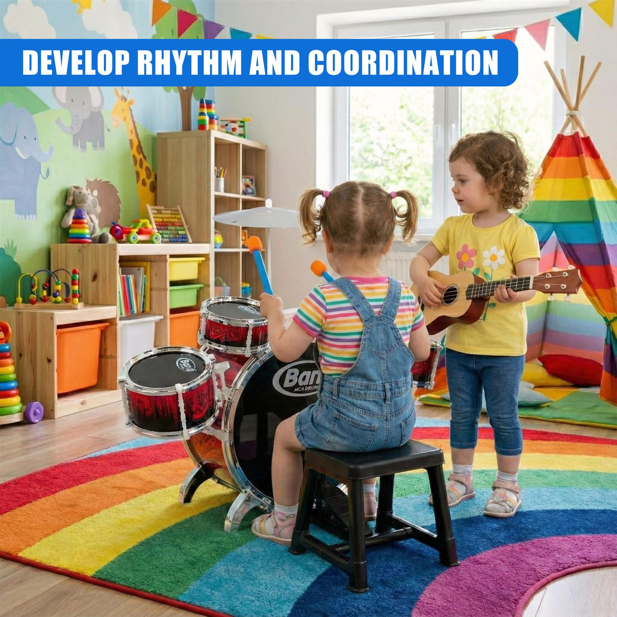 Childs Drum Playset Kit With Stool