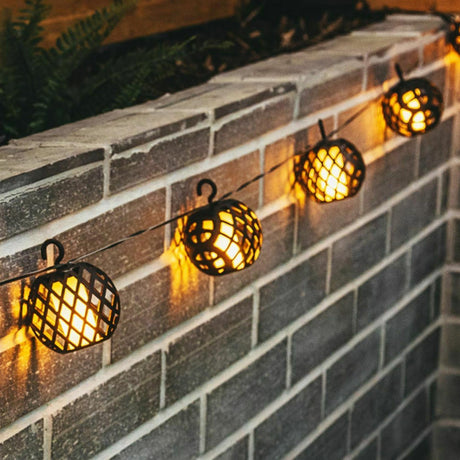 Solar LED Rattan Ball Flame Effect String Light by Geezy - UKBuyZone