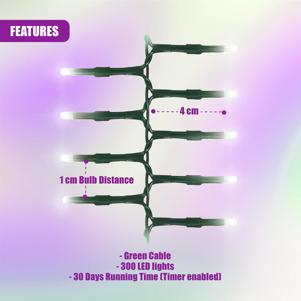 300 LED Cluster Christmas Lights - Pastel