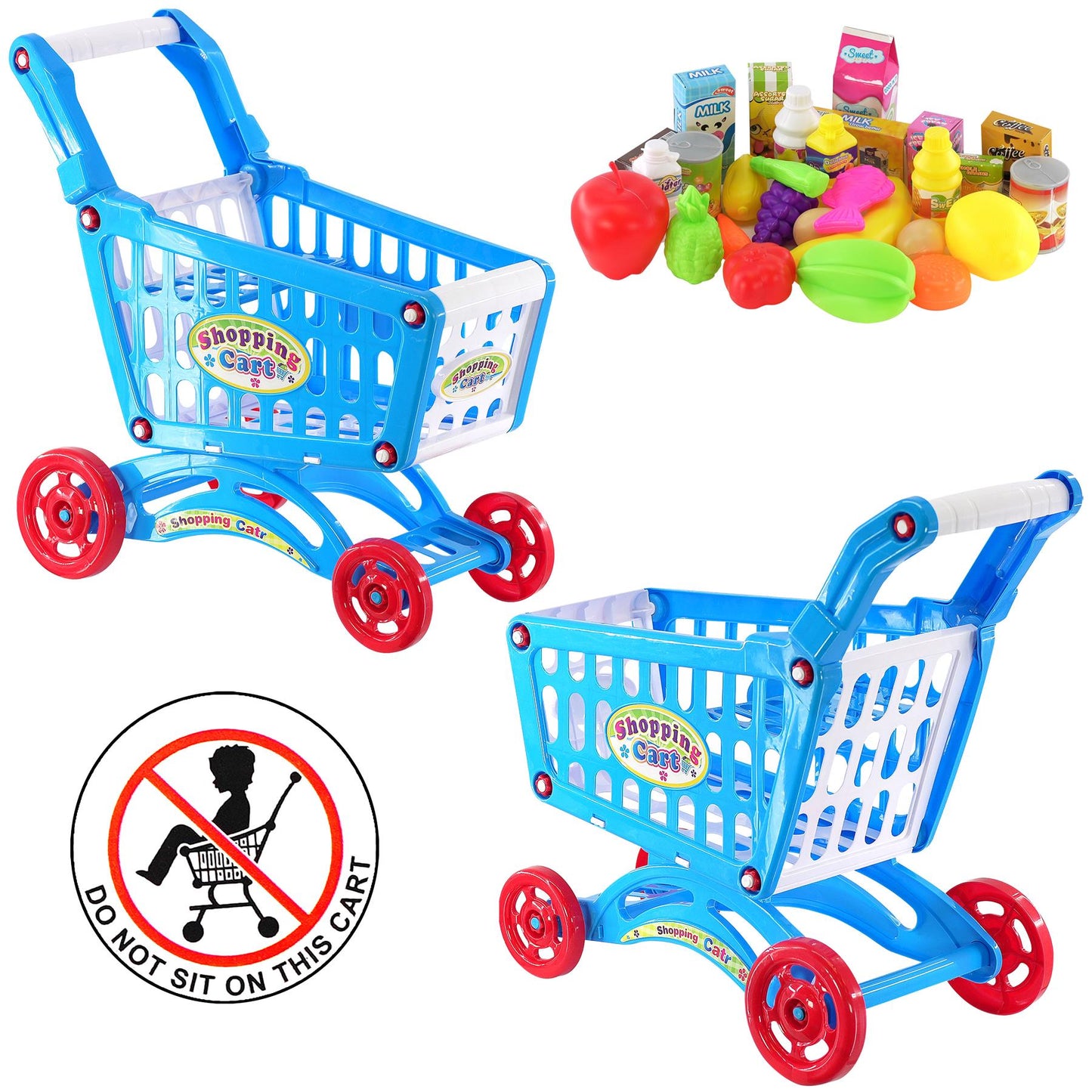 Blue Shopping Trolley Cart Play Food Set by The Magic Toy Shop - UKBuyZone