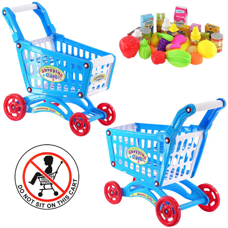 Blue Shopping Trolley Cart Play Food Set by The Magic Toy Shop - UKBuyZone