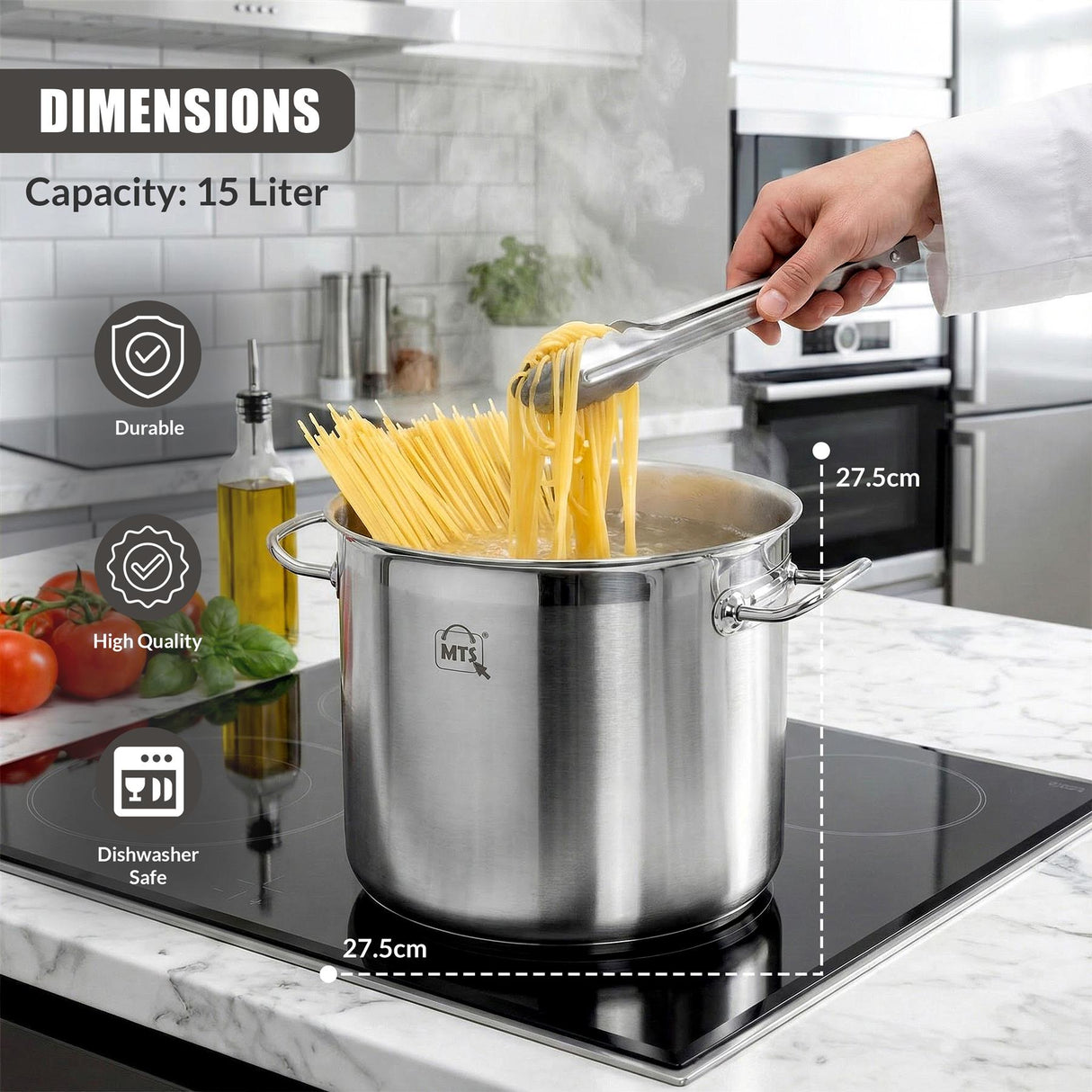 Stainless Steel Stock Pot with Glass Lid - 15 L