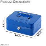 Metal Cash Box with Two Keys in Blue Colour 8 Inch by GEEZY - UKBuyZone