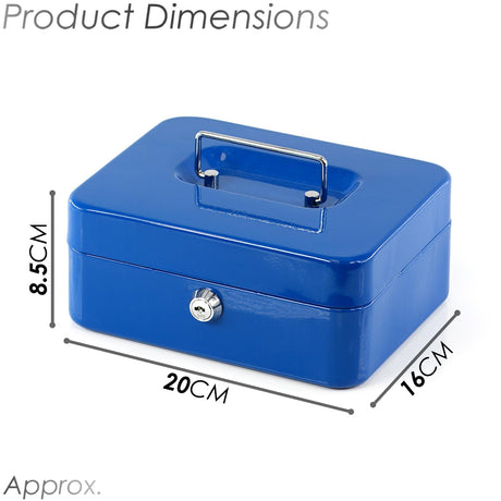 Metal Cash Box with Two Keys in Blue Colour 8 Inch by GEEZY - UKBuyZone