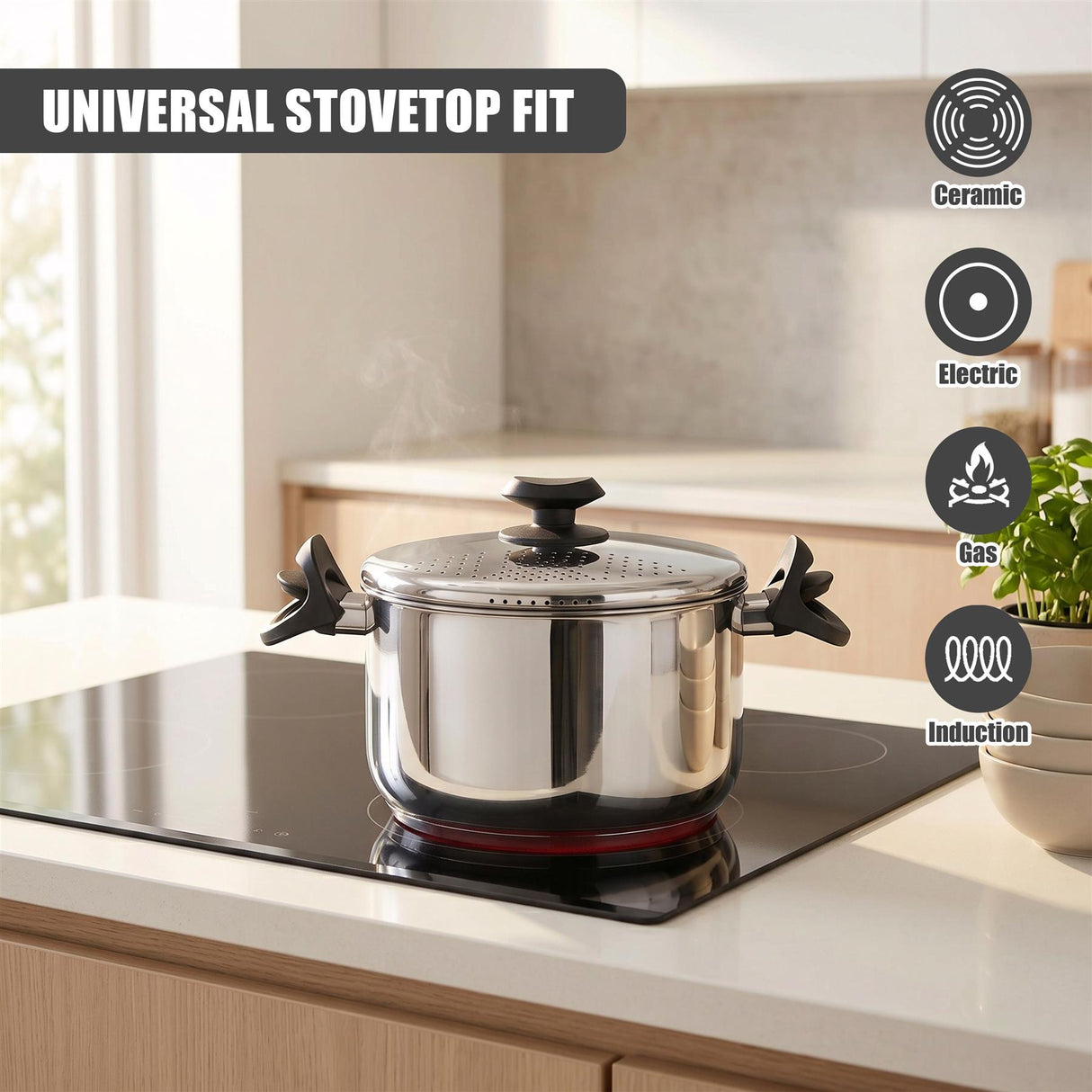 Stainless Steel Pasta Pot With Locking Strainer Lid