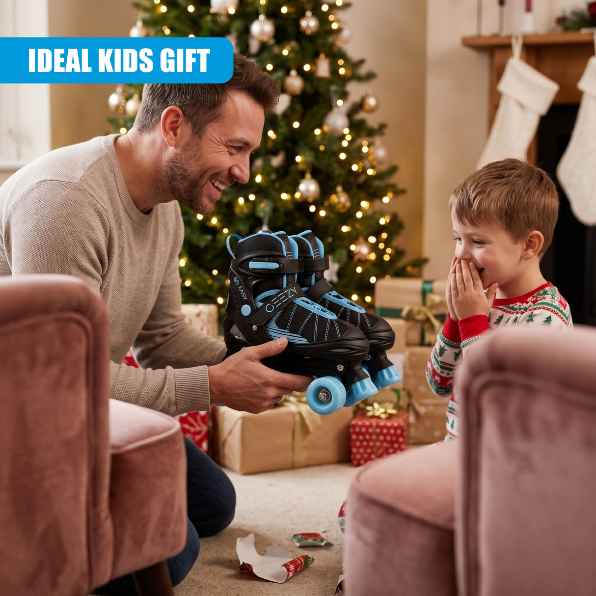 Blue Kids Adjustable Roller Skates