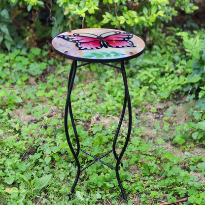 Round Side Mosaic Table With Large Butterfly Design by GEEZY - UKBuyZone