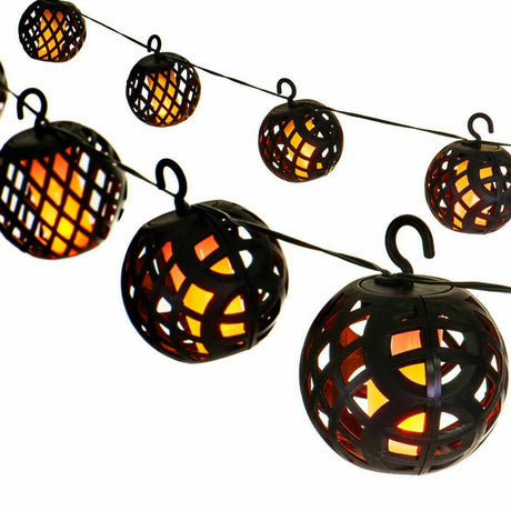 Solar LED Rattan Ball Flame Effect String Light by Geezy - UKBuyZone