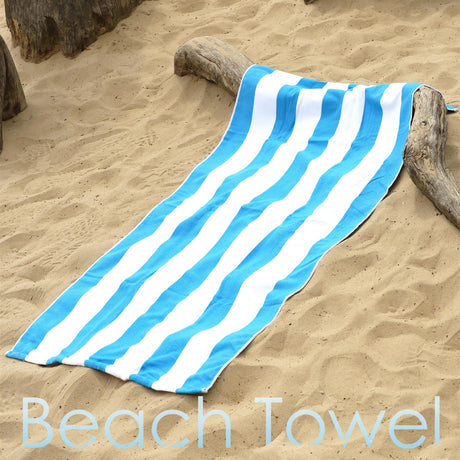 Beach Bath Towel Large Microfibre Blue Striped by GEEZY - UKBuyZone