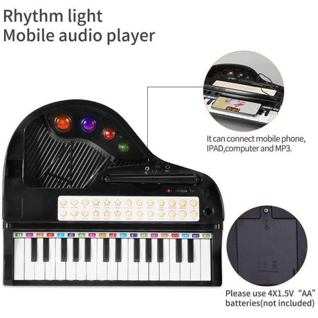 The Magic Toy Shop Black Electronic Piano With Microphone and Stool