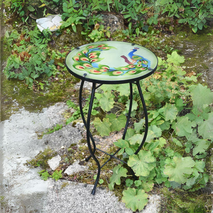 Round Side Mosaic Table With Peacock Design by GEEZY - UKBuyZone