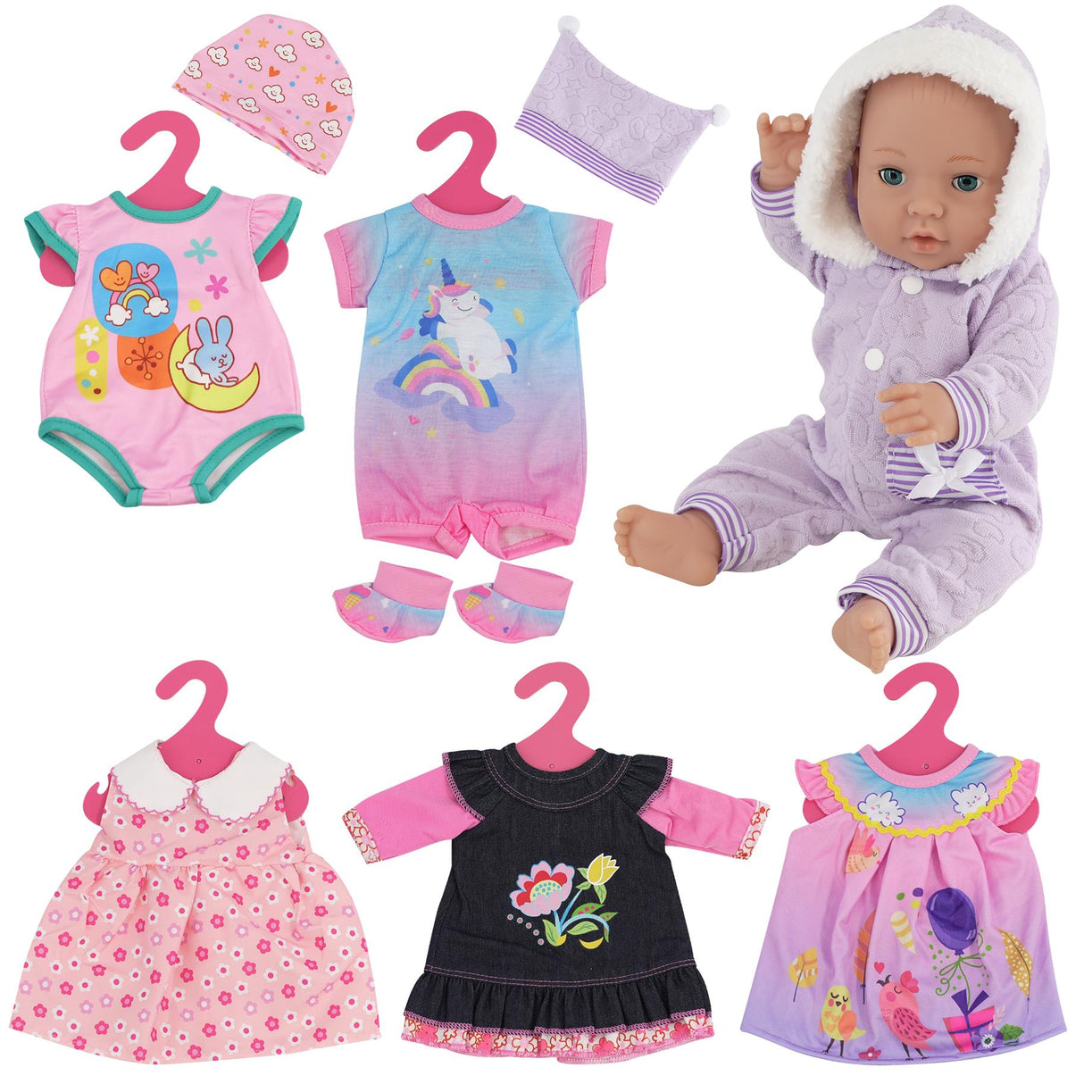 "BiBi Outfits - Set of 6 Baby Clothes: 3 Pink and 3 Striped. Suitable for dolls from 30cm to 40cm." - UKBuyZone