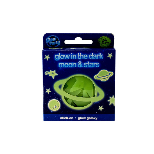 A box of glow-in-the-dark stickers featuring a planet, stars, and a moon. - UKBuyZone