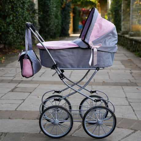 Pink and Grey Dolls Vintage Cambridge Pram by BiBi Doll - UKBuyZone