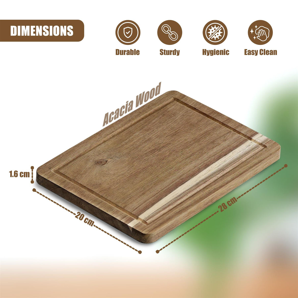 Acacia Chopping Board 28x20cm by GEEZY - UKBuyZone