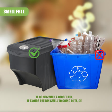 22 L set of 3 Large Plastic Waste Recycling Bin With Lids by Geezy - UKBuyZone